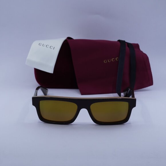 Gucci GG1616S 002 Rectangle Sunglasses - Bilayer Brown/Gold Mirror - Picture 3 of 10